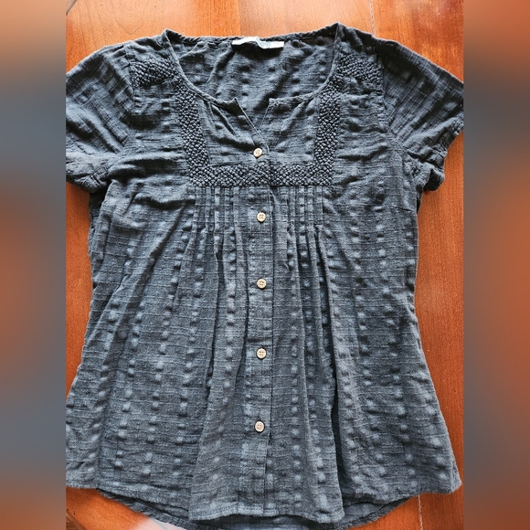 Prana Lucie Cotton Short Sleeve Button Up Embroidered Panel Top - Size Small - Picture 3 of 9